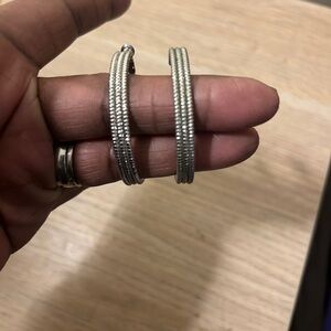 Traci Lynn Textured Silver Hoop Earrings